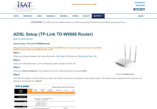 
                            10. ADSL Setup (TP-Link TD-W8968 Router) - iSAT