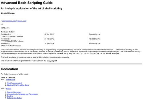 
                            8. Advanced Bash-Scripting Guide - The Linux Documentation Project