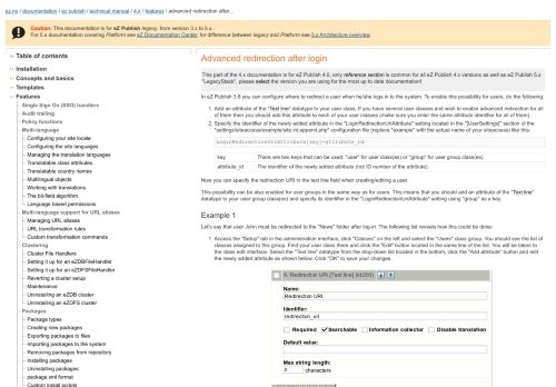 
                            1. Advanced redirection after login - eZ Documentation - eZ Publish