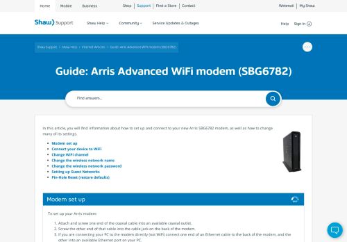 
                            8. Advanced WiFi modem guide - Arris SBG6782 | Shaw Support