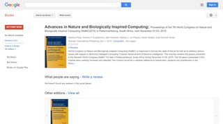 
                            9. Advances in Nature and Biologically Inspired Computing: Proceedings ...