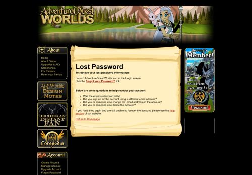 
                            3. AdventureQuest Worlds Lost Account Password
