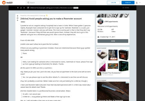 
                            7. [Advice] Avoid people asking you to make a Roomster account ...