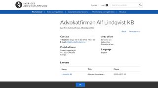 
                            10. Advokatfirman Alf Lindqvist KB - Advokatsamfundet - Company details