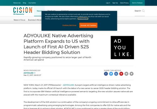 
                            12. ADYOULIKE Native Advertising Platform Expands to US with Launch ...