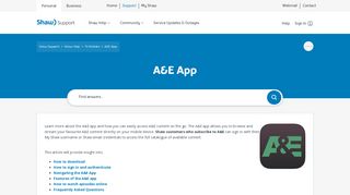 
                            9. A&E App | Shaw Support - Shaw Communications