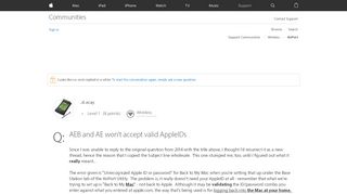 
                            6. AEB and AE won't accept valid AppleIDs - Apple Community - Apple ...