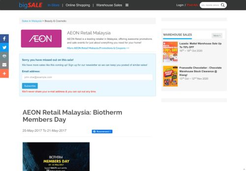 
                            13. AEON Retail Malaysia: Biotherm Members Day - Beauty & ...