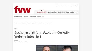 
                            8. AER: Buchungsplattform Axolot in Cockpit-Website integriert - fvw