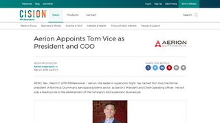 
                            6. Aerion Appoints Tom Vice as President and COO - PR Newswire