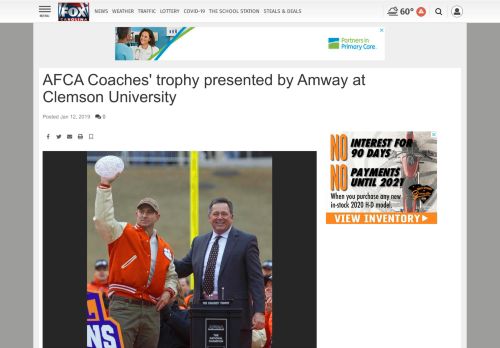 
                            12. AFCA Coaches' trophy presented by Amway at Clemson University ...