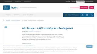 
                            13. Afer Europe+ : 2,65% en 2016 pour le Fonds garanti - Test-Achats