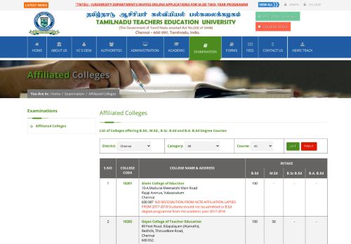 
                            7. Affiliated Colleges - Tamil Nadu Teachers Education University - tnteu