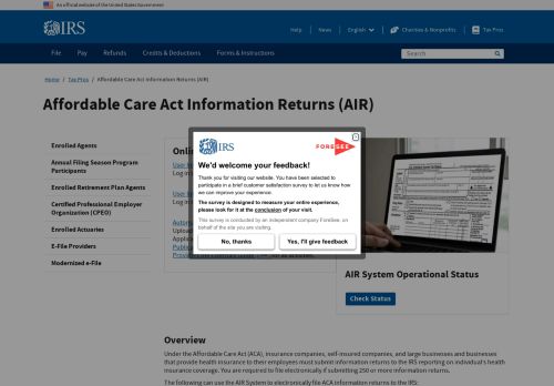 
                            6. Affordable Care Act Information Returns (AIR) | Internal Revenue Service
