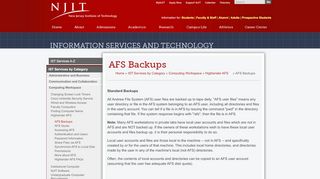 
                            11. AFS Backups - Information Services & Technology - NJIT