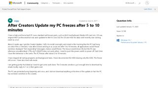 
                            1. After Creators Update my PC freezes after 5 to 10 minutes ...