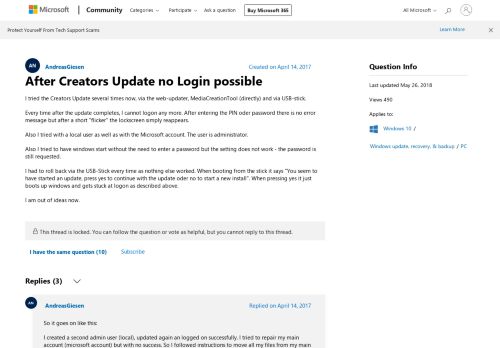 
                            2. After Creators Update no Login possible - Microsoft Community