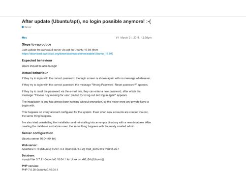 
                            8. After update (Ubuntu/apt), no login possible anymore! :-( - Server ...