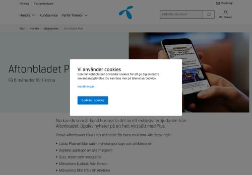 
                            6. Aftonbladet Plus Premium i 6 månader för 1 kr - Telenor