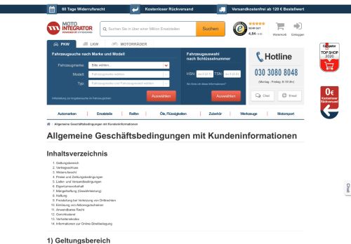 
                            8. AGB - www.motointegrator.de - Autoteile günstig kaufen