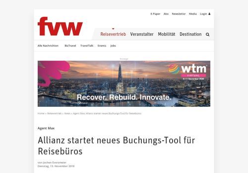 
                            9. Agent Max: Allianz startet neues Buchungs-Tool für Reisebüros - fvw