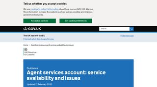 
                            5. Agent services account: service availability and issues - GOV.UK