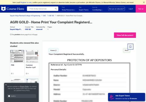 
                            2. AGRI GOLD - Home Print Your Complaint Registerd Successfully ...