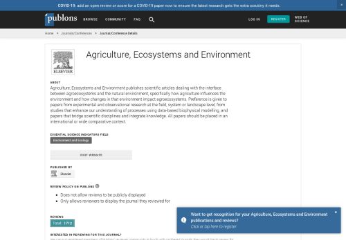 
                            8. Agriculture, Ecosystems and Environment | Publons