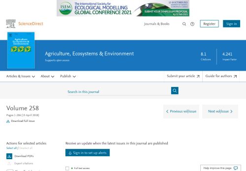 
                            3. Agriculture, Ecosystems & Environment | Vol 258, Pages 1-206 (15 ...