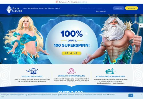 
                            2. AHTI Games Online Casino > Få 100 superspinn på spillene!