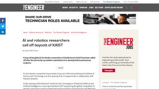 
                            11. AI and robotics researchers call off boycott of KAIST The Engineer