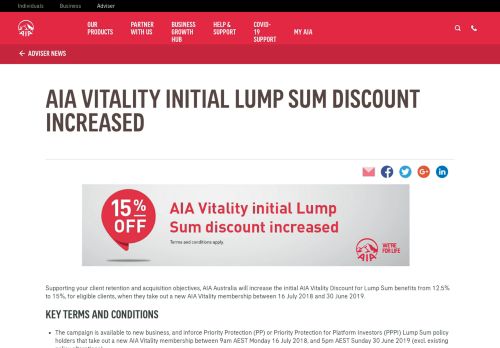 
                            6. AIA Vitality initial Lump Sum discount increased campaign