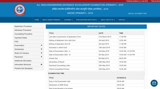 
                            3. AIEESE (PRIMARY) - 2019 | Important Dates