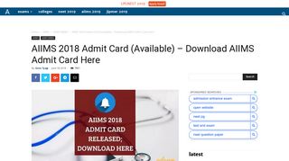 
                            7. AIIMS 2018 Admit Card (Available) – Download AIIMS Admit Card ...