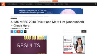 
                            4. AIIMS MBBS 2018 Result and Merit List (Announced) – Check Here ...