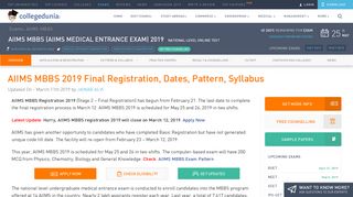 
                            5. AIIMS MBBS 2019 Dates, Final Registration (Open), Syllabus, Pattern ...