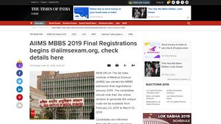 
                            1. AIIMS MBBS 2019 Final Registrations begins @aiimsexam.org, check ...