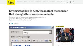 
                            12. AIM shuts down: AOL Instant Messenger changed the way we ... - Vox