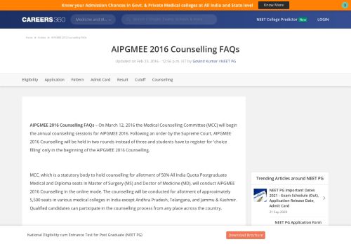 
                            9. AIPGMEE 2016 Counselling FAQs - Check here - Medicine