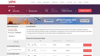 
                            3. Air Costa Airlines, Air Costa Flight Booking, Upto Rs.4000 Off - Yatra