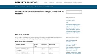 
                            11. Airlink Router Default Passwords – Login, Username for Modems ...