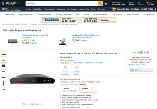 
                            10. Airtel Internet TV with 2 Months Full SD and HD: Amazon.in: Electronics