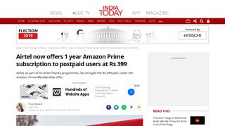 
                            8. Airtel now offers 1 year Amazon Prime subscription to postpaid users ...