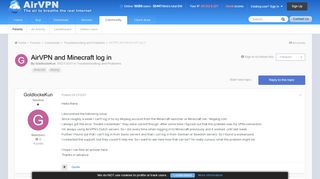 
                            5. AirVPN and Minecraft log in - Troubleshooting and Problems - AirVPN