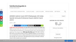 
                            8. AISSEE Admit Card 2019 Released, Sainik Schools Entrance Exam ...