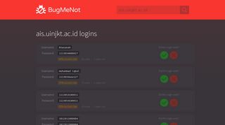 
                            12. ais.uinjkt.ac.id passwords - BugMeNot