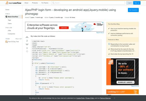 
                            1. Ajax/PHP login form - developing an android app(Jquery.mobile ...