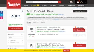 
                            7. AJIO Coupons & Offers: Upto 70% OFF + Flat 10% CD Cashback