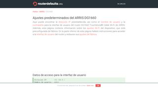 
                            12. Ajustes predeterminados del ARRIS DG1660 - routerdefaults.org