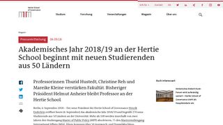 
                            3. Akademisches Jahr 2018/19 an der Hertie School beginnt mit neuen ...